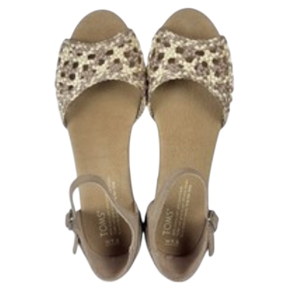 Toms tan woven suede cork wedges sandals 7 - Picture 1 of 4